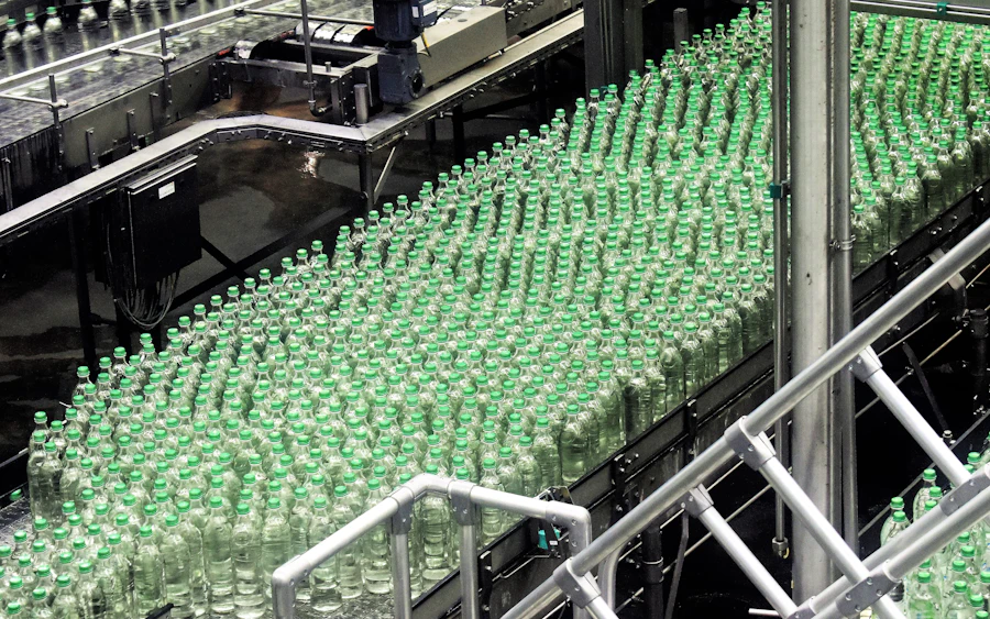 Glass bottles on an automated bottling line