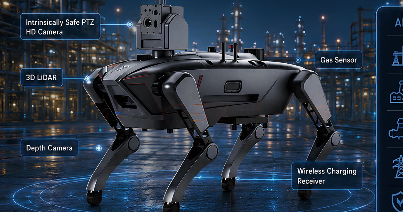Explosion-proof quadruped inspection robot with PTZ camera and LiDAR